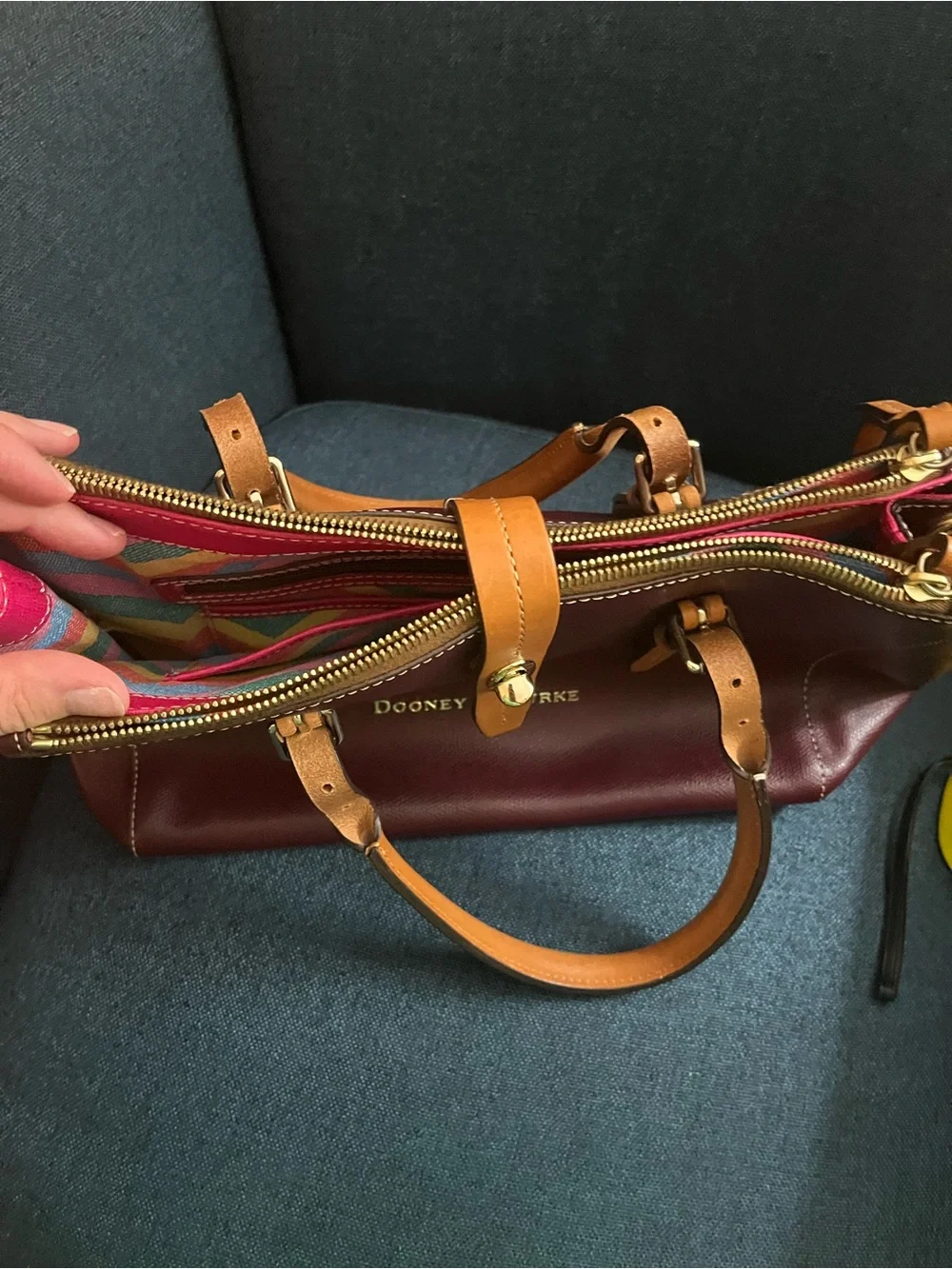 Dooney & Bourke Burgundy and Tan Leather Satchel